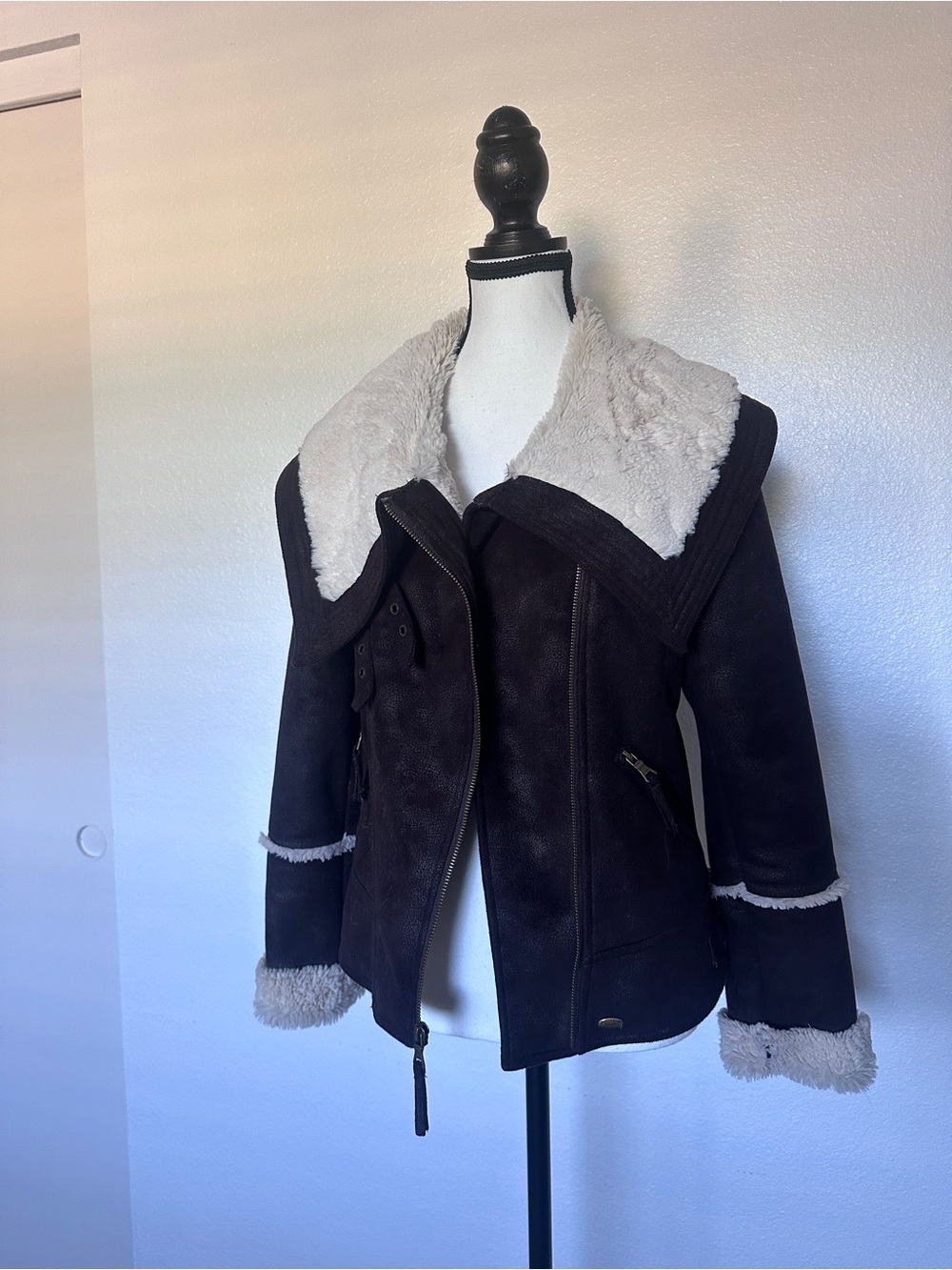 GUESS Faux Fur and Suede Jacket in Dark Brown